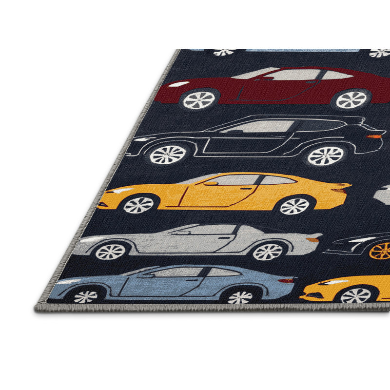 Machine Washable Transportation Purple Area Rug, Square 6'