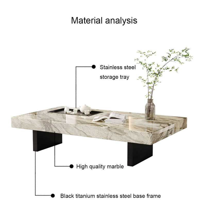 Table basse rectangulaire en marbre flottant, Marbre ivoire, H 11,8 po x L 59,1 po x l 31,5 po