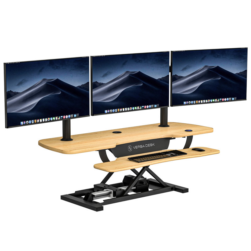 VersaDesk PowerPro 40" Electric Standing Desk Converter with Push-Button Height Adjustment & USB Charging Port, Maple