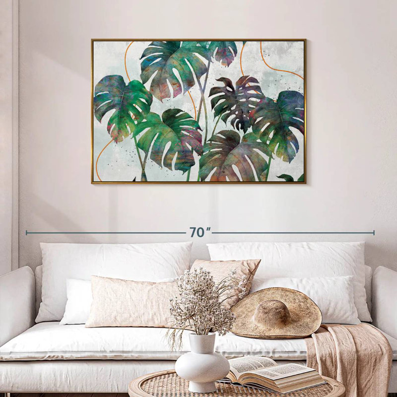 Feuilles de Monstera, Cadre flottant doré, 43 po x 29 po