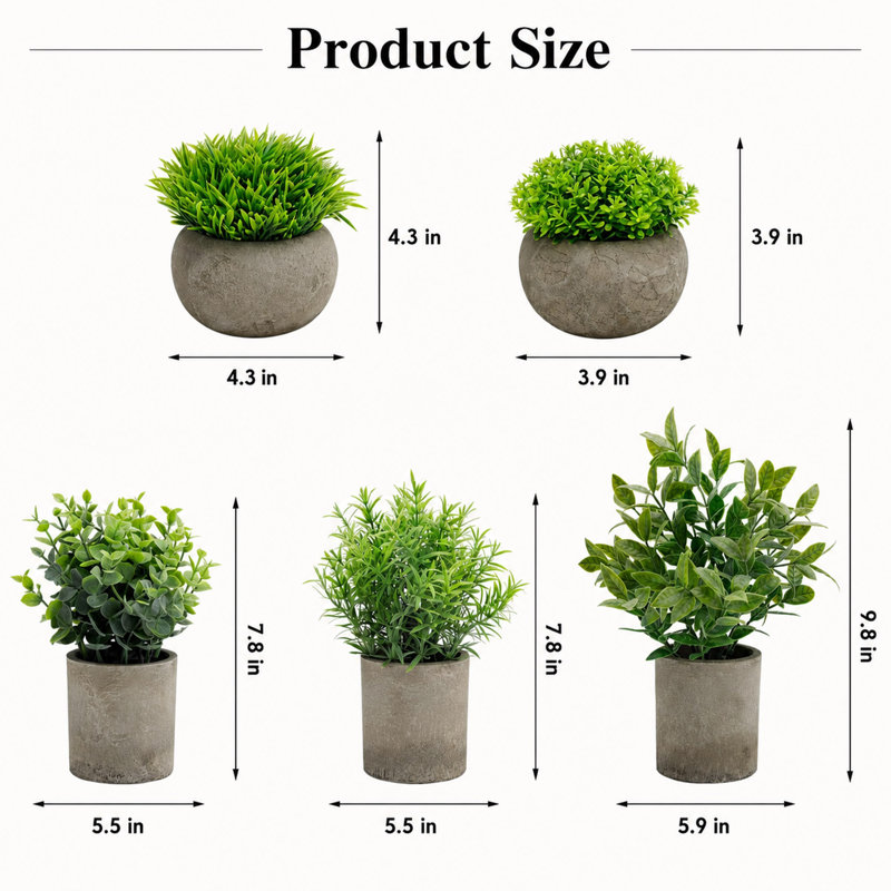 Petites plantes artificielles en pot avec pots de ciment
