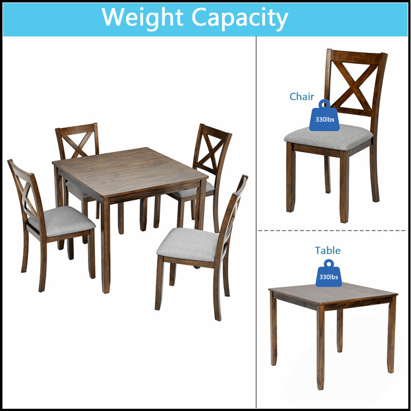 Ensemble de table de salle à manger élégant en bois 5 pièces avec 4 chaises, spacieux et moderne pour tout espace de vie