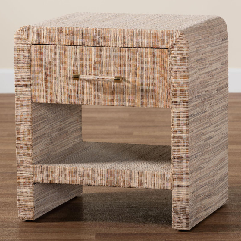 Bali & Pari Callan Bohemian Woven Natural Grasscloth 1-Drawer Nightstand
