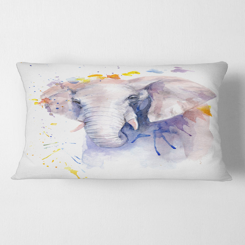 Portrait d'un éléphant en fleurs, housse de coussin rectangulaire et insert