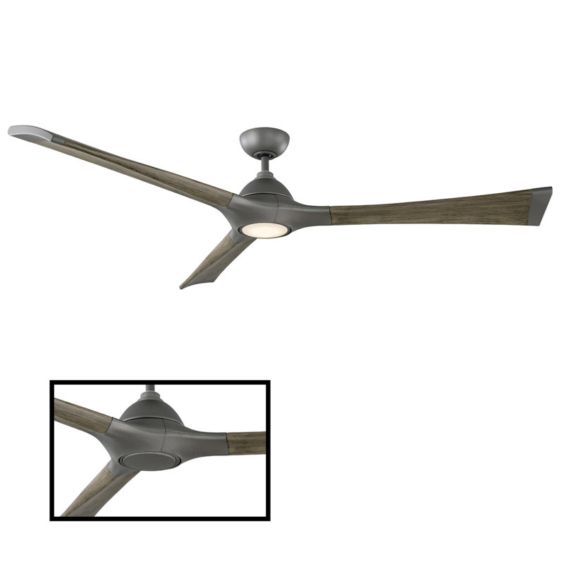 72" Woody 3 - Blade Outdoor Smart Propeller Ceiling Fan with Light Kit Included, 3000K, 60", Graphite/Weathered Gray