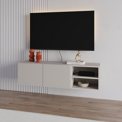 Floating TV Stand for 50" TVs with 2 Soft-Close Doors and Open Shelves, 140cm Wide
