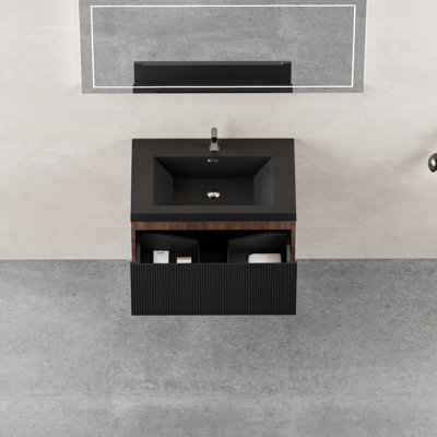 '' Modern Floating Bathroom Vanity With Sink Combo, Wall-mounted And Soft-close Drawers In Smoked Walnut