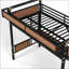 Twin Size Industrial Metal Loft Bed with Built-in Desk & Power Outlet, LED Strip, Metal Loft Bed Frame with Pegboard & Mesh Storage Baskets, Storage Stairs with Wardrobe, Black