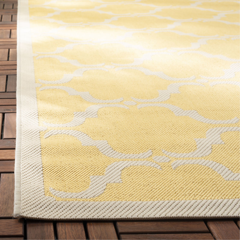 Tapis intérieur / extérieur jaune / beige Arneshia, Rectangle 9 pi x 12 pi