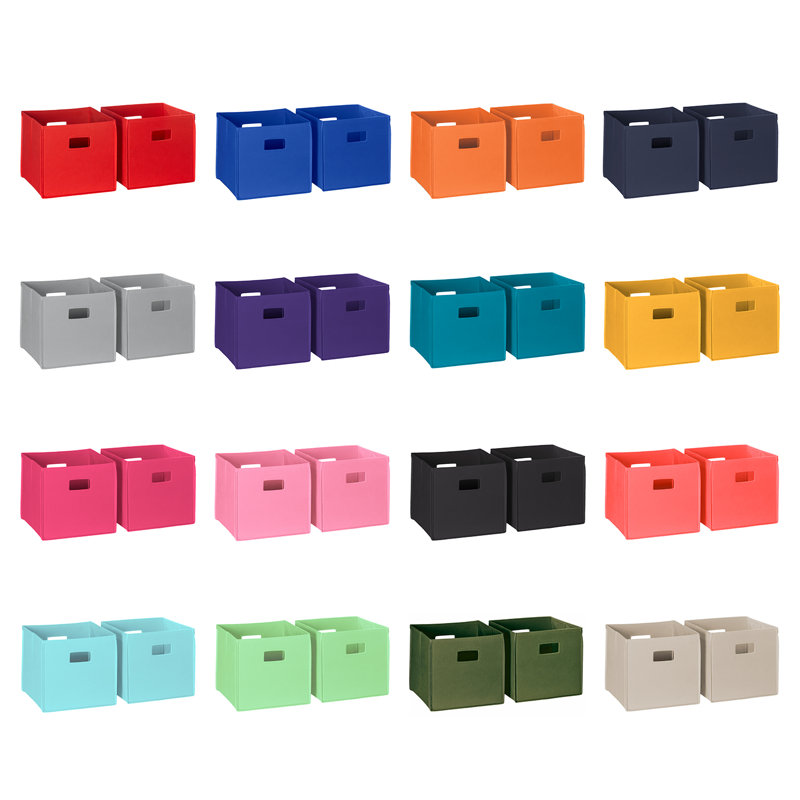 RiverRidge Kids 2pc Fabric Collapsible Storage Cube Organizers with Handles for Playroom Organization, Taupe