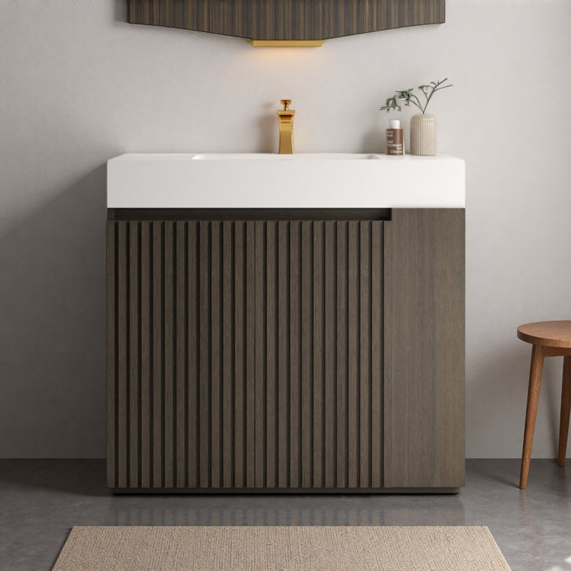 Meuble-lavabo Winston 36 po avec lavabo, grand meuble-lavabo autoportant de rangement pour salle de bain moderne, lavabo monobloc sans bonde ni robinet, à monter soi-même