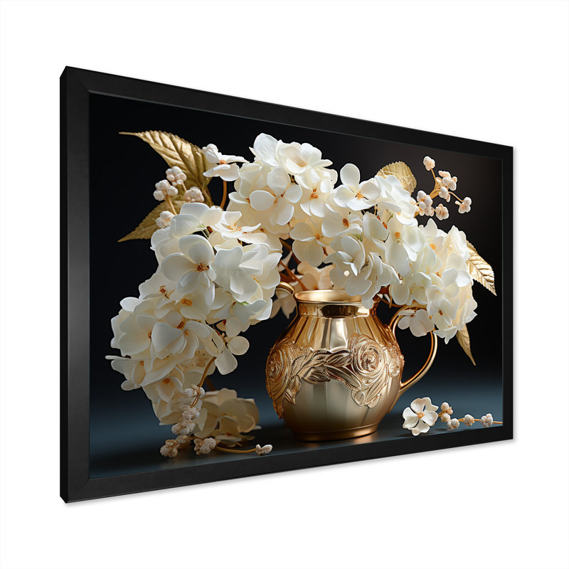 «Baroque Hydrangea» blanc et or V - Hydrangea, reproduction d'art sur toile encadrée, H 12 po x l 20 po x P 1 po