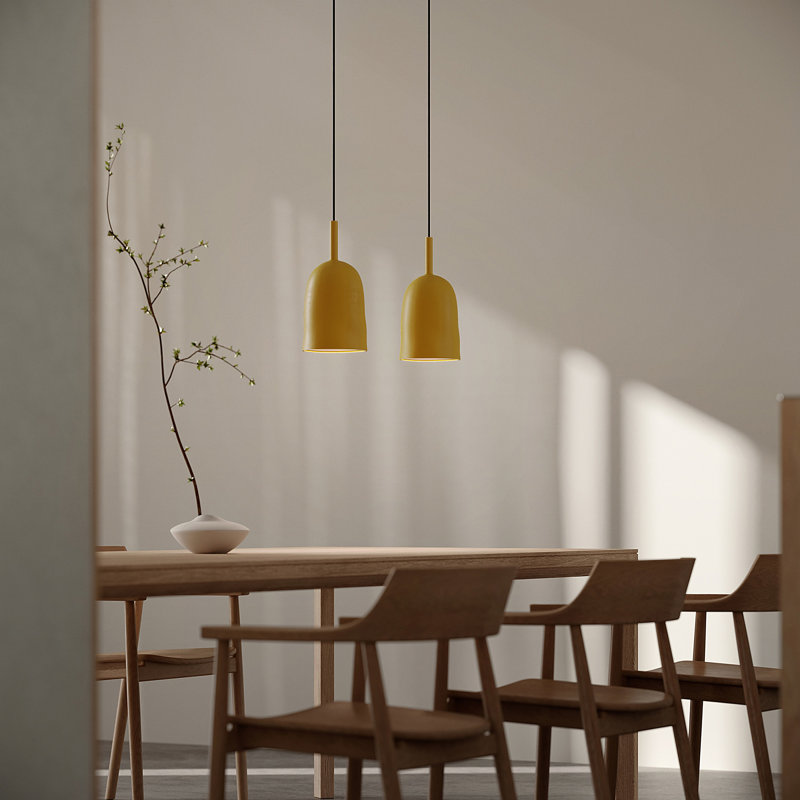 Vessel Pendant Light, 18" H x 14.5" W x 9" D, Mustard, Black