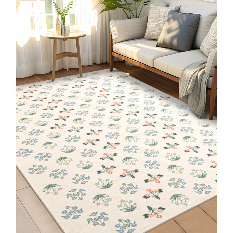 Vintage Blossom Print Machine Washable Area Rug, Rectangle 8' x 10'
