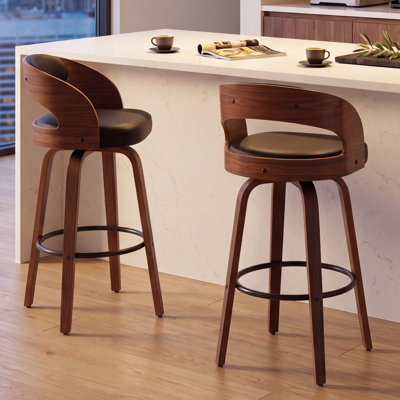 Tabouret de comptoir pivotant moderne de 26 po avec cadre en bois cintré