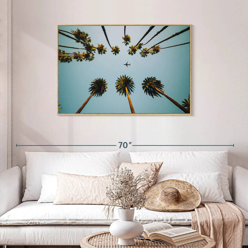 Avion sous les palmiers, Cadre flottant en bois naturel, 43 po x 29 po