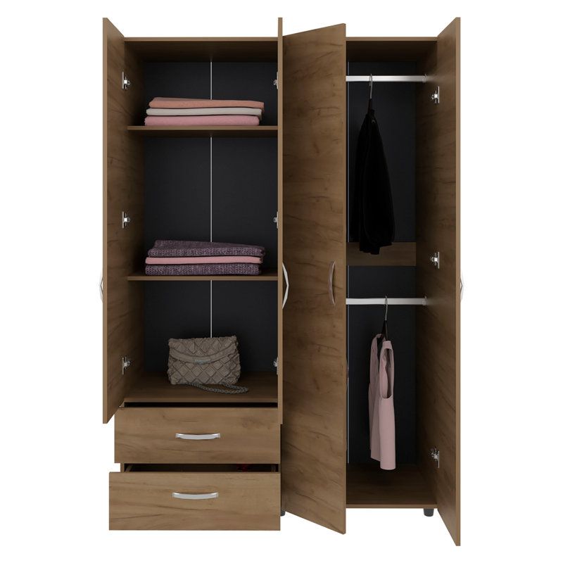 Armoire 2 portes en chêne naturel avec tablette et tiroirs