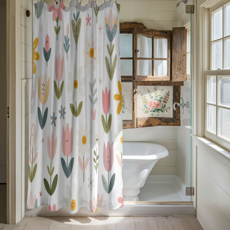 Rideau de douche standard 1 pièce Springtime Flowers, H 74 po x l 71 po