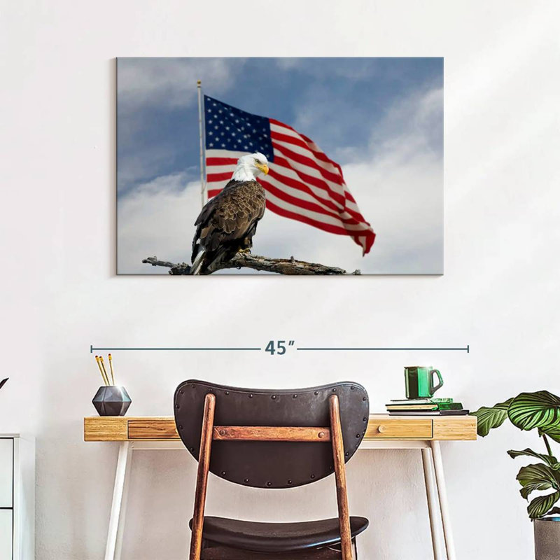 Brampt Perched Eagle American Flag, 26" H x 39" W