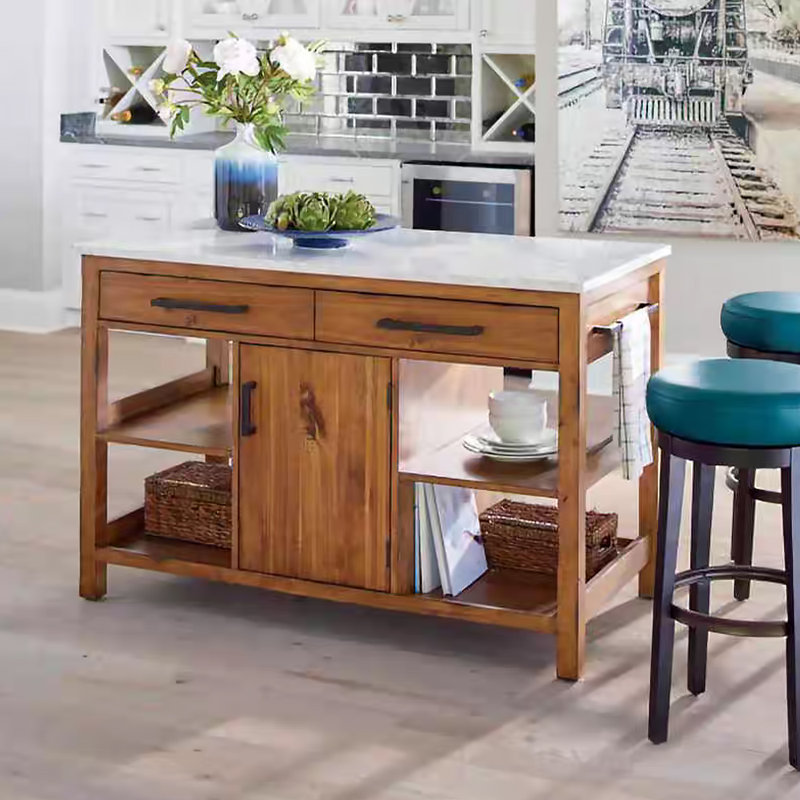 Kitchen Island with Marble Top, 33.5" H x 39.4" W x 23.6" D