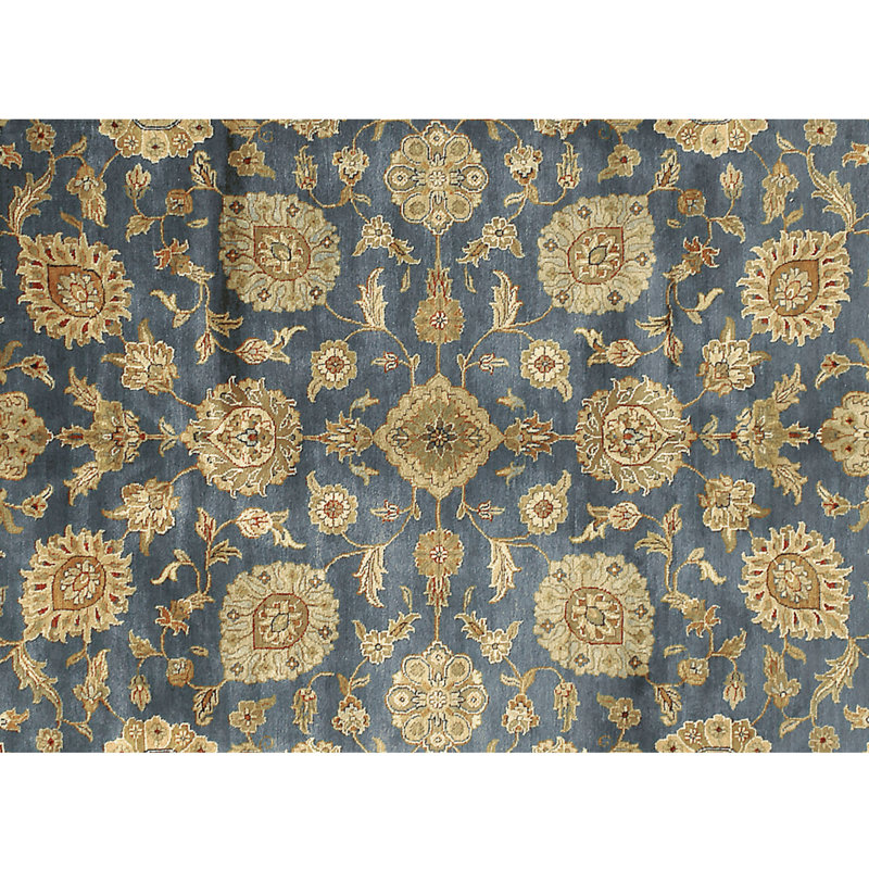 Hand Knotted Wool Oriental Area Rug in Teal/Cream, Rectangle 11' x 18'