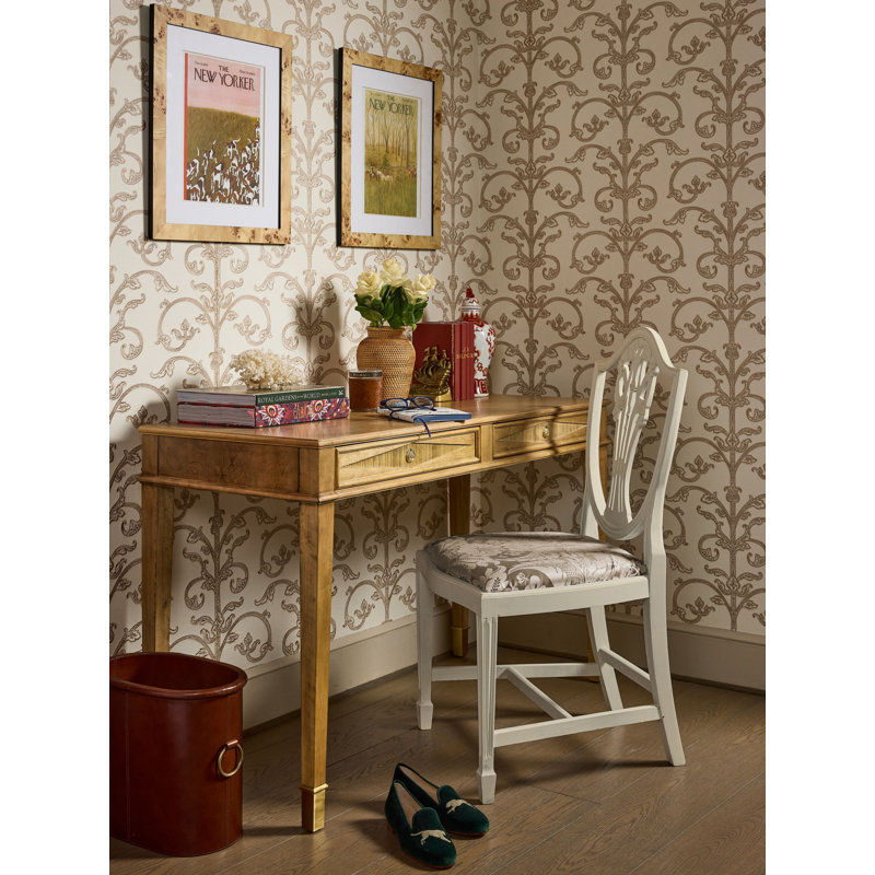 The MET x The House of Scalamandre Saxony Scroll Wallcovering, Latte