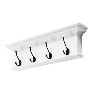  ZSH Wall Mounted Coat Hook Rack White Solid Wood