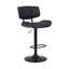 Tabouret de bar pivotant réglable en similicuir noir et bois noir.