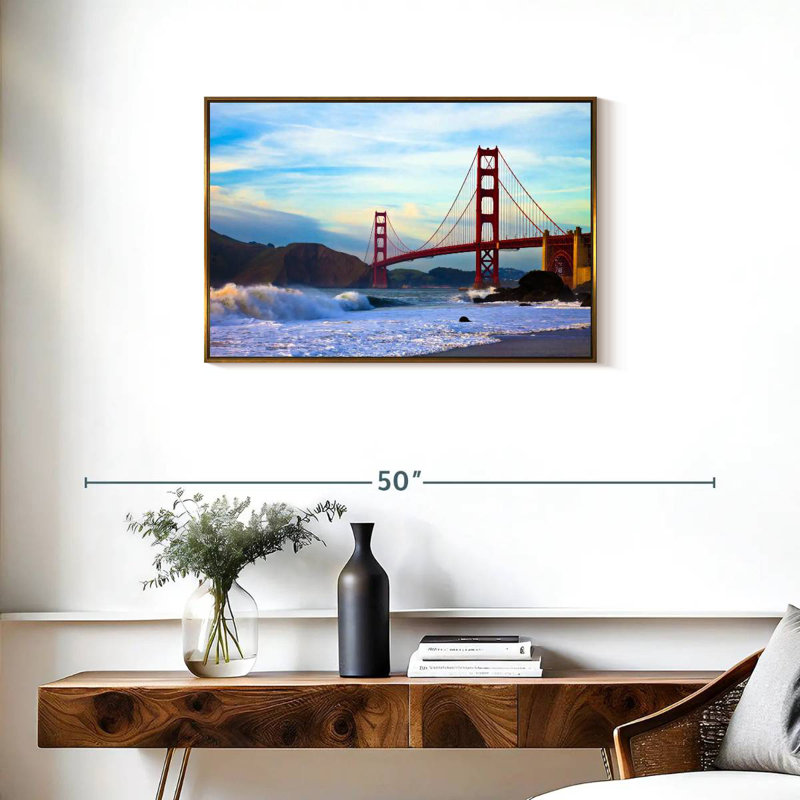Golden Gate Bridge San Francisco, Floating Frame Gold, 31" X 21"
