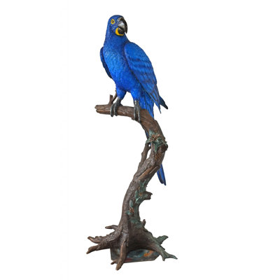 Statue Hyacinthe en perroquet bleu sur un arbre, bronze, taille: 30 po x 24 po x H 66 po
