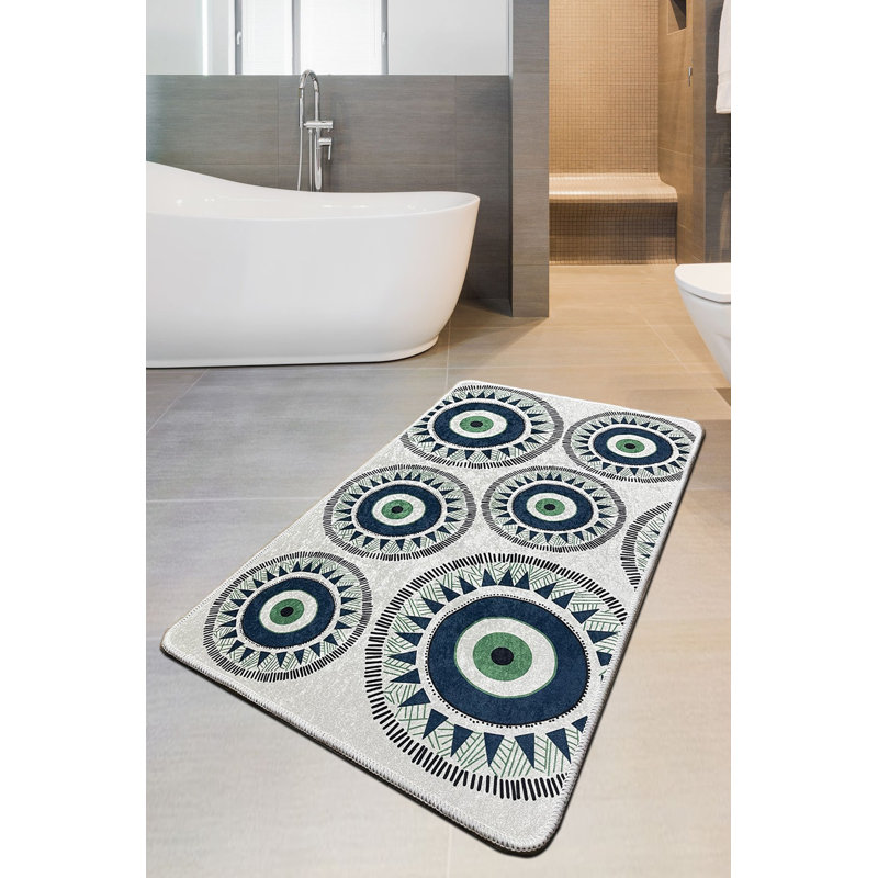 Antibacterial Bathmat, 100% Polyester, 27.6 x 47.2 inches | Non-Slip Underside, Machine Washable at 86°F | Stylish Grey, Dark Blue & Green Design | Perfect for Bathroom Safety & Comfort, Durable & Easy to Clean