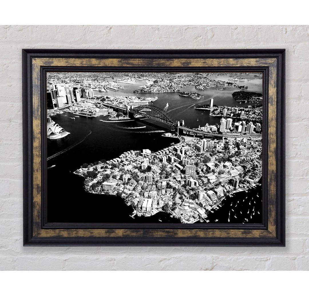 Sydney Harbour Bridge Ariel View B N W - Einzelbildrahmen Kunstdrucke