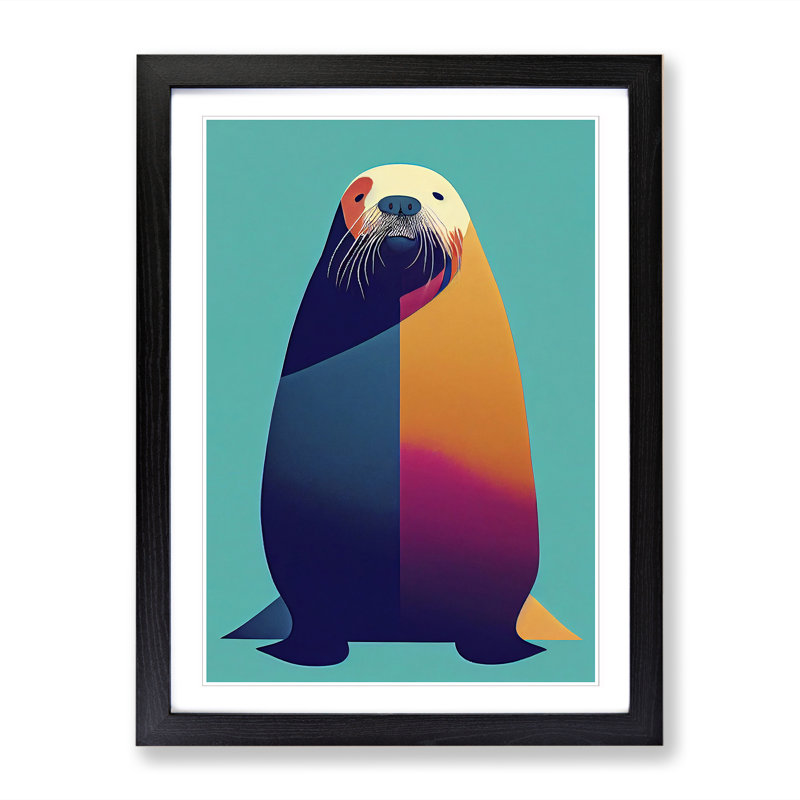 Walrus Abstract - Single Picture Frame Print, 46cm H x 34cm W x 2cm D, Walnut