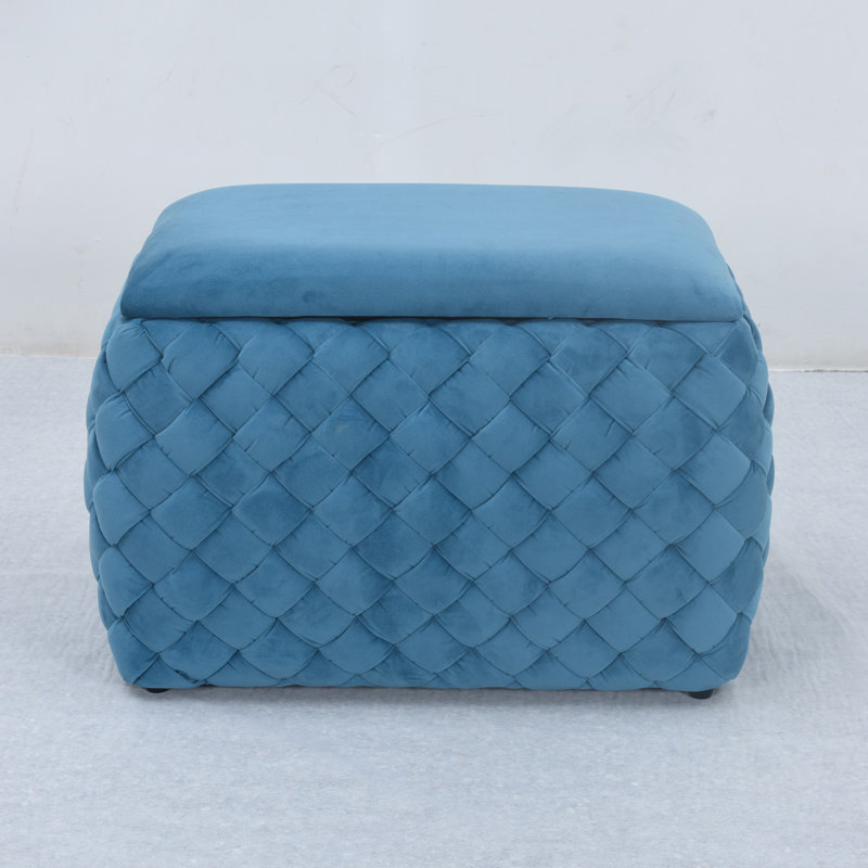 Adamarie 65cm Wide Velvet Rectangle Patchwork Standard Ottoman with Storage, Blue