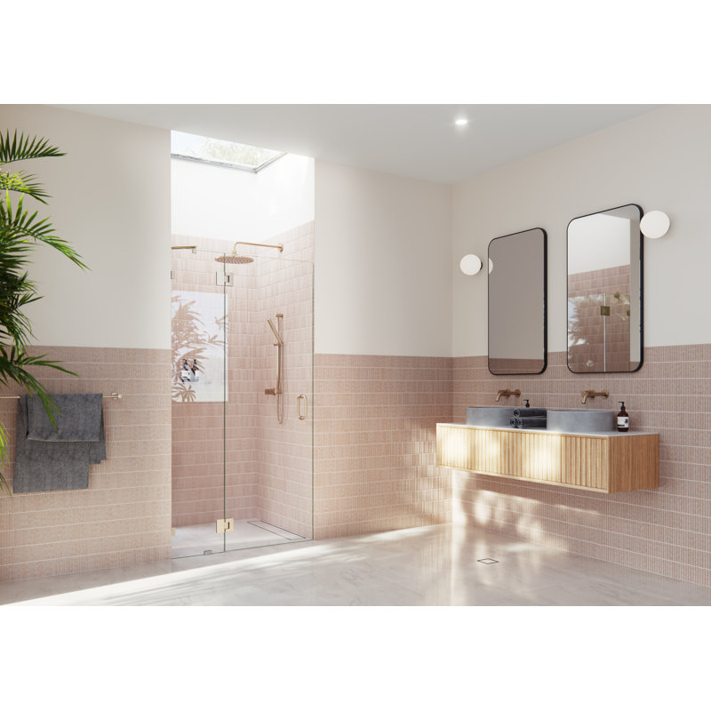 Halo 42 in. x 78 in. Frameless Glass Hinge Shower Door, Brushed Bronze