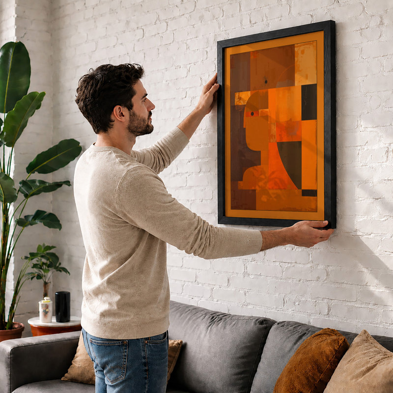 Orange Geometry Mid-Century - Framed Print, Walnut, A4 - 29.7 x 21.0 cm