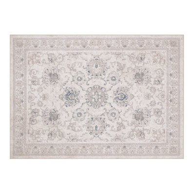 Tapis oriental antidérapant avec motif médaillon floral bohème délavé