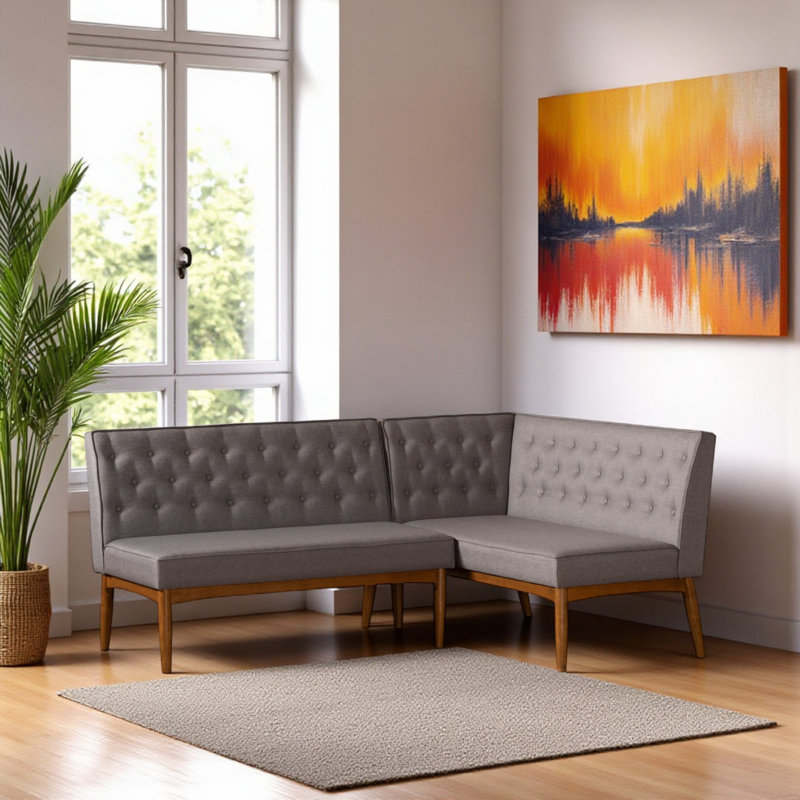 Ensemble de coin-repas 2 pièces Eberhart, revêtement en tissu gris et brun noyer, H 31,39 po x l 74,16 po x P 26,73 po