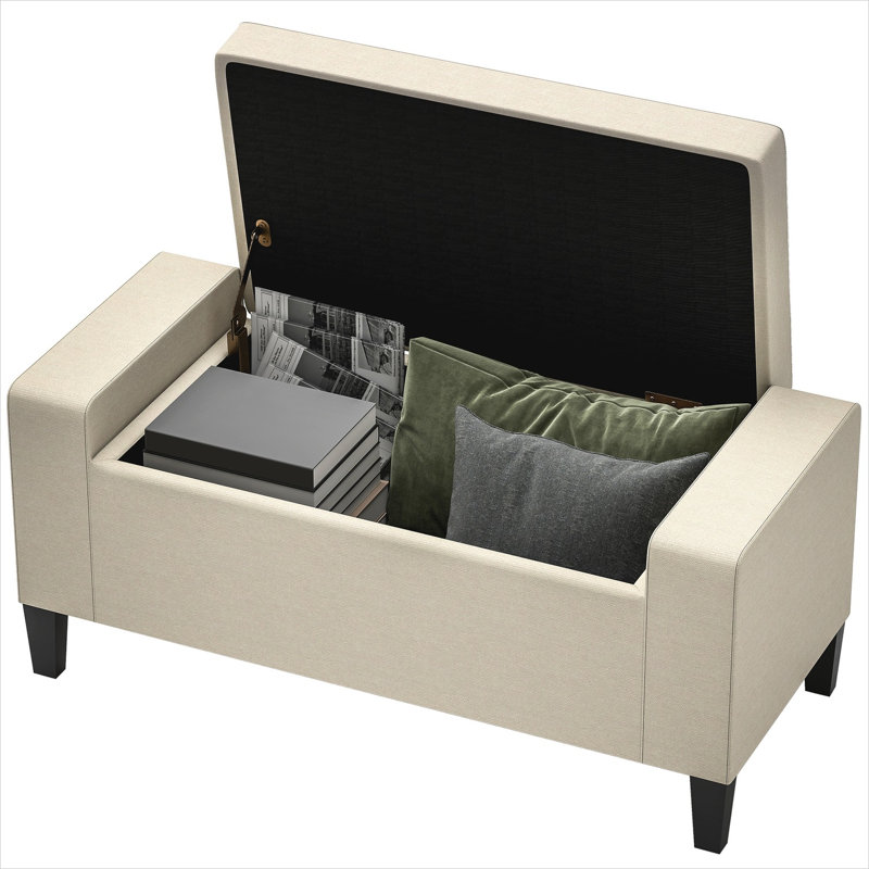Banc en polyester pour chambre à coucher et salon, 36 po, avec rangement, finition beige, 36 po, polyester beige, Beige