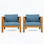 Fauteuil club d'extérieur en bois d'acacia avec coussin (ensemble de 4) - Finition teck, bleu-7951609