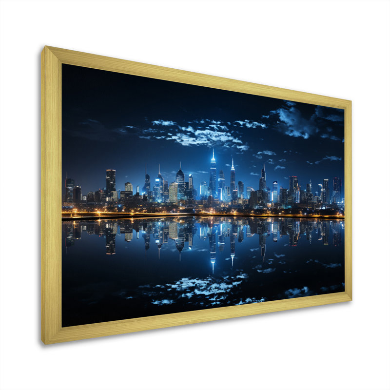 Thailande, ville, paysage nocturne I, H 34 po x l 44 po x P 1,5 po, Cadre doré