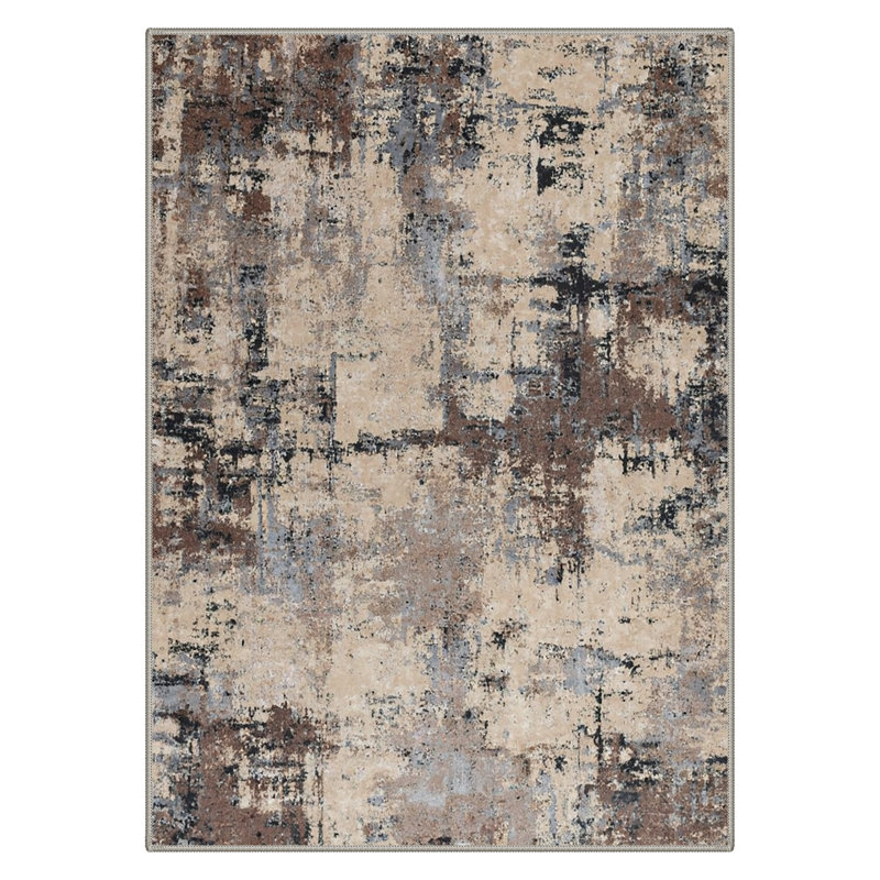 Mignone Kaleido Abstract Machine Washable Taupe Indoor Area Rug With Non-Slip Backing, Rectangle 8' x 10'