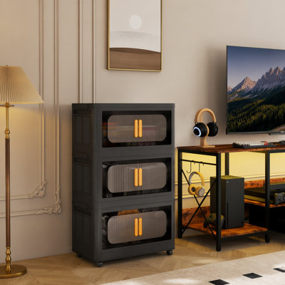 Versatile Folding Storage Cabinet with Magnetic Door and Wheels, Ideal for Organizing Various Spaces and Classifying Items