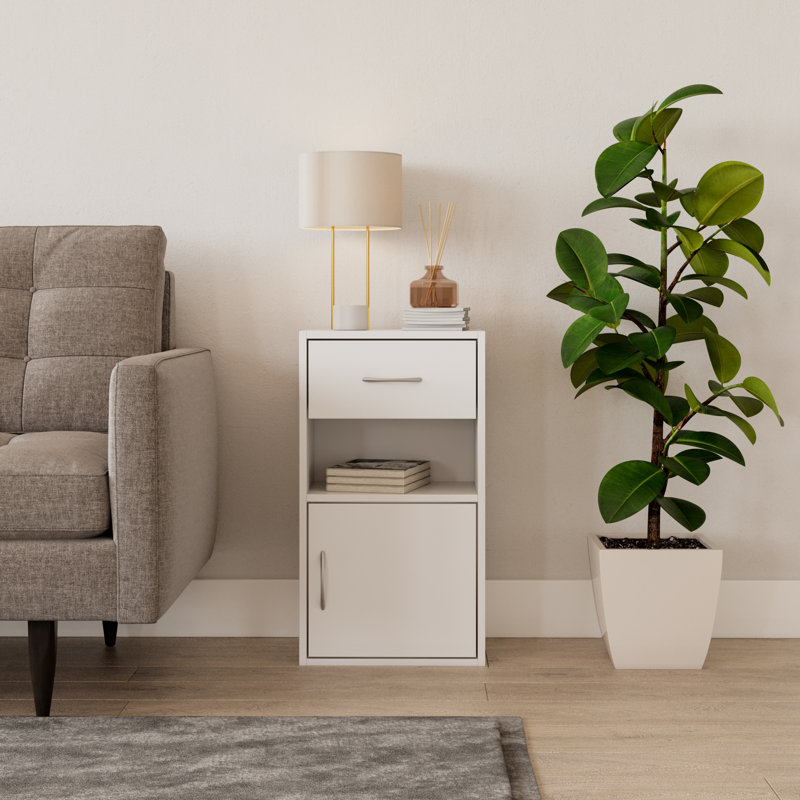 Baraa 30cm W Manufactured Wood Bedside Table, White, Individual