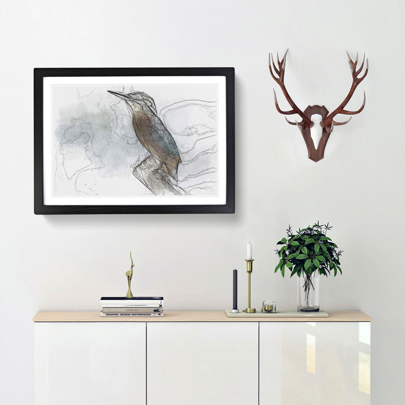 Graceful Kingfisher Bird - Picture Frame Graphic Art Print, Black Framed, 62cm H x 87cm W x 2cm D