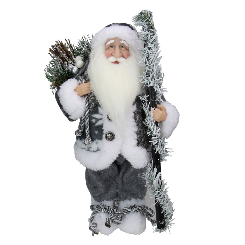 Figurine de père Noël 12 "en patchwork gris et blanc