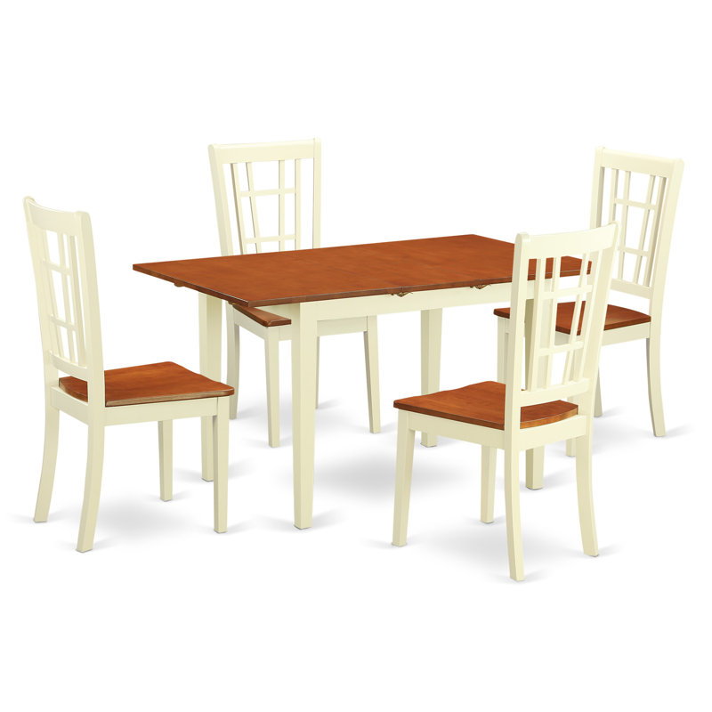 5 Piece Kitchen Table Set for 4 Includes a Rectangle Dining Room Table with Butterfly Leaf and 4 Dining Chairs, Buttermilk & Cherry