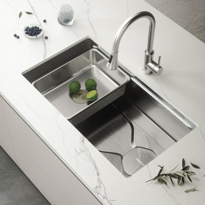 HIGOLD LS1.O 30 Inch Stainless Steel Undermount Kitchen Sink With Build-In Basin, 30"L × 17"W × 8.8"H 