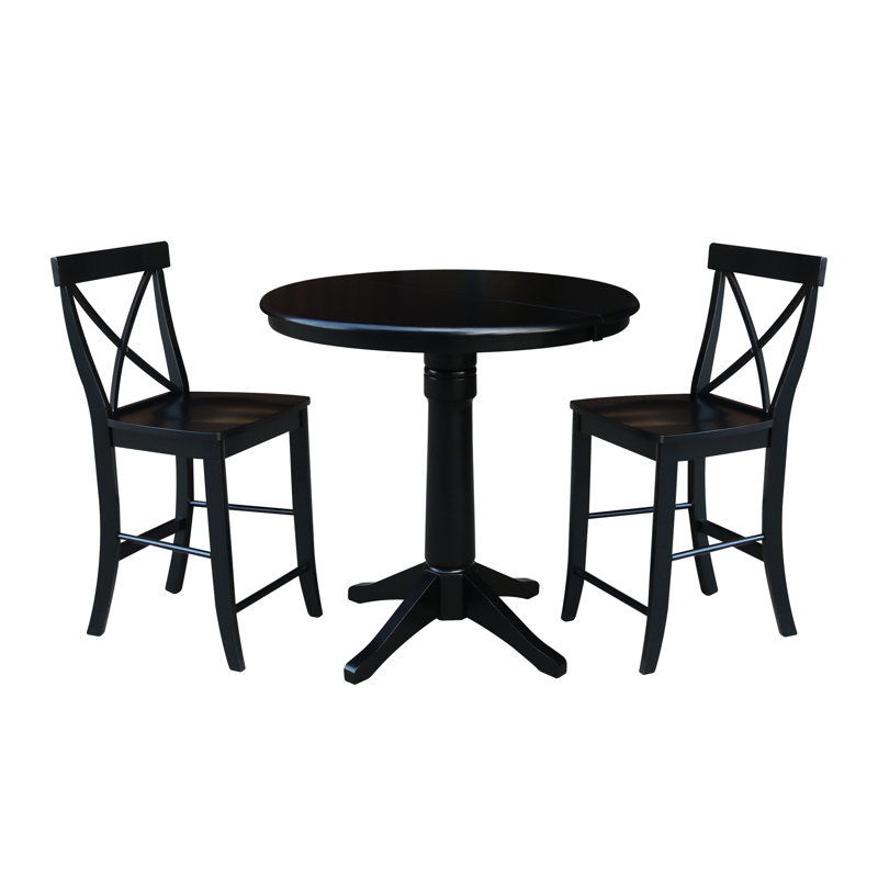 Chiani Counter Height Extendable Solid Wood Dining Set, Black, 3