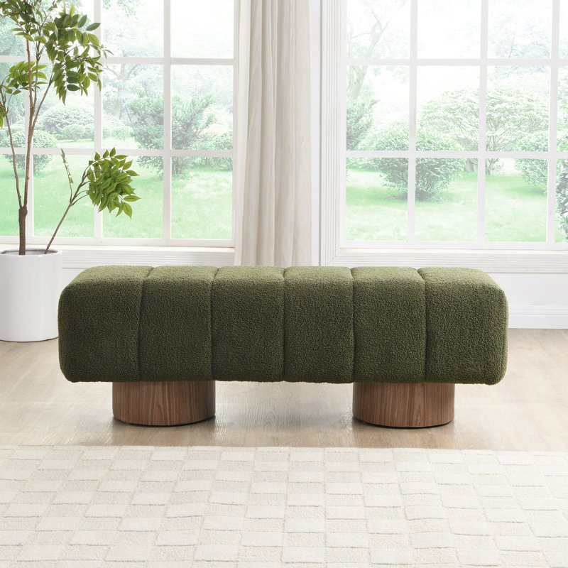 Marlon Dining Bench With Wooden Base, Green, 17" H x 50" W x 16.75" D